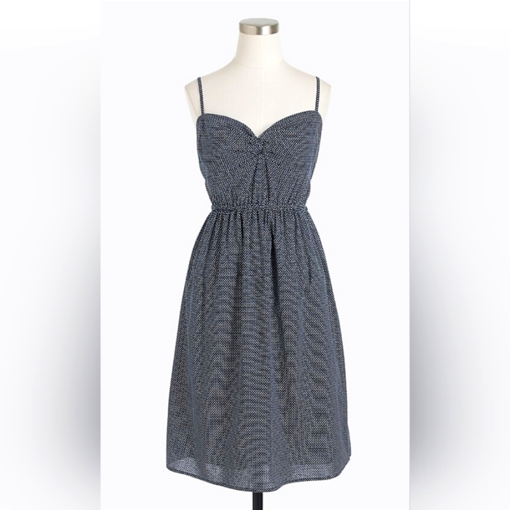 J.Crew Sweetheart Polkadot Cami Dress Navy Blue And White Sleeveless Sundress XS